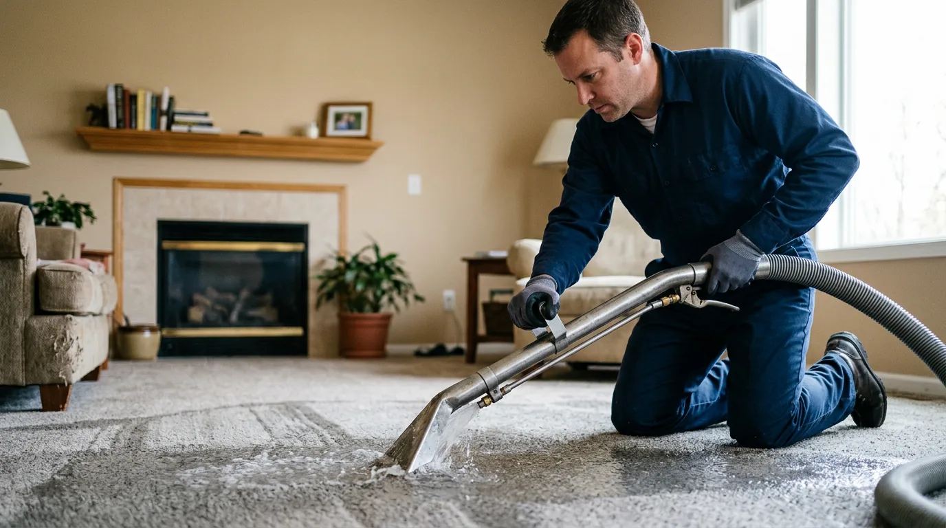 Water damage restoration technician working near Ludlow, VT